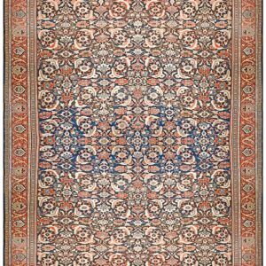 Antique Persian Sultanabad Carpet 22'2"×38'2" Slate & Salmon, Monumental Floral, Circa 1890
