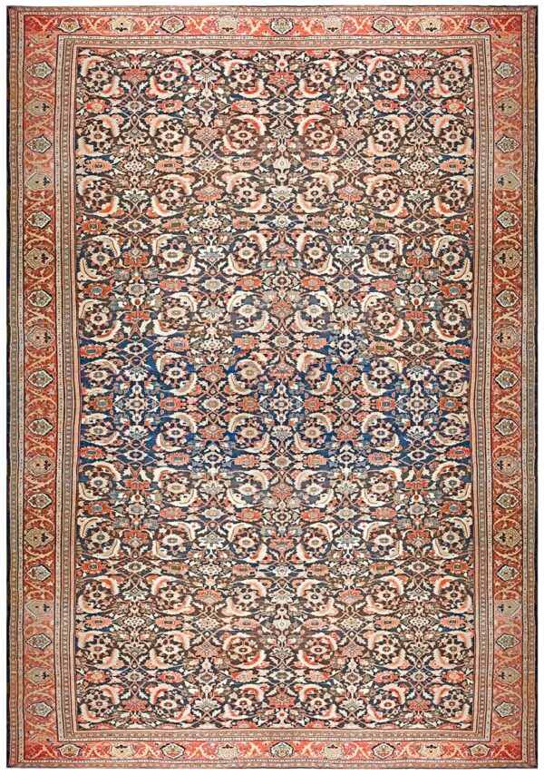 Antique persian sultanabad carpet 22'2"×38'2" slate & salmon, monumental floral, circa 1890