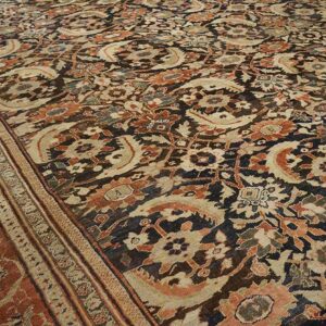 Antique Persian Sultanabad Carpet 22'2"×38'2" Slate & Salmon, Monumental Floral, Circa 1890 - detail view 9