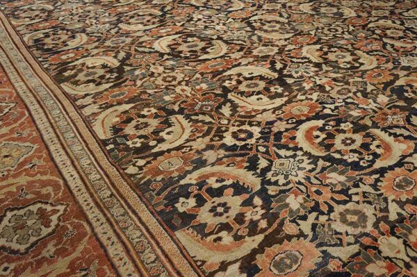 Antique persian sultanabad carpet 22'2"×38'2" slate & salmon, monumental floral, circa 1890 - detail view 9