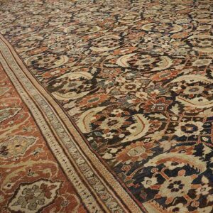 Antique Persian Sultanabad Carpet 22'2"×38'2" Slate & Salmon, Monumental Floral, Circa 1890 - detail view 10
