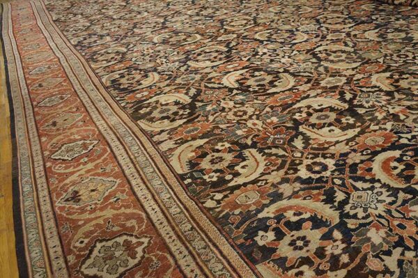 Antique persian sultanabad carpet 22'2"×38'2" slate & salmon, monumental floral, circa 1890 - detail view 10