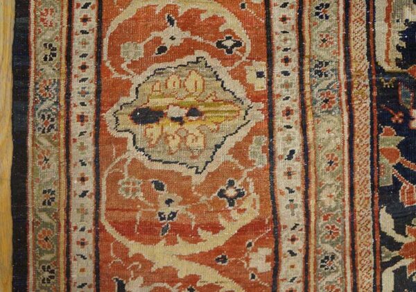 Antique persian sultanabad carpet 22'2"×38'2" slate & salmon, monumental floral, circa 1890 - detail view 11