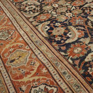 Antique Persian Sultanabad Carpet 22'2"×38'2" Slate & Salmon, Monumental Floral, Circa 1890 - detail view 1