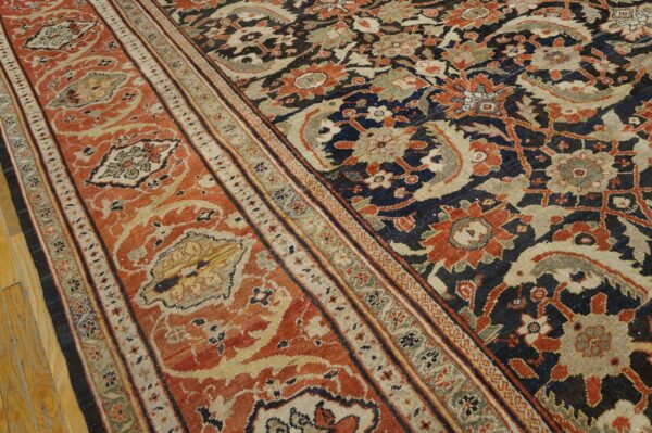 Antique persian sultanabad carpet 22'2"×38'2" slate & salmon, monumental floral, circa 1890 - detail view 1