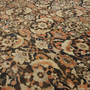 Antique Persian Sultanabad Carpet 22'2"×38'2" Slate & Salmon, Monumental Floral, Circa 1890 - detail view 2