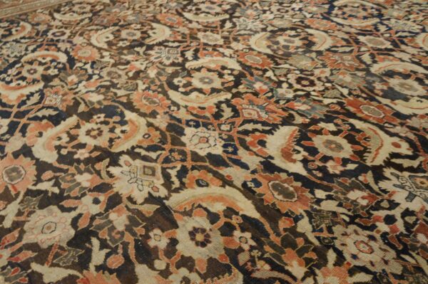 Antique persian sultanabad carpet 22'2"×38'2" slate & salmon, monumental floral, circa 1890 - detail view 2
