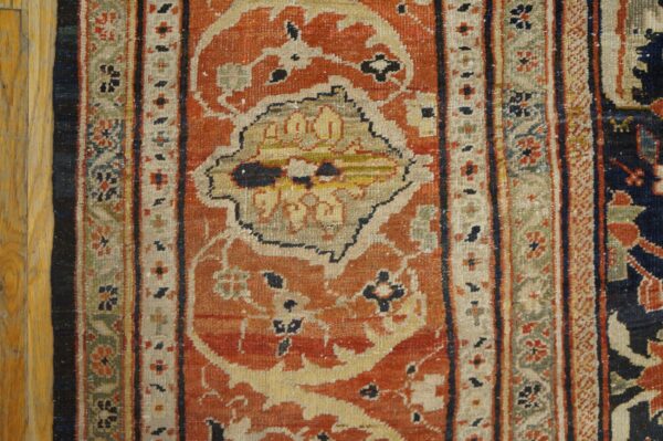Antique persian sultanabad carpet 22'2"×38'2" slate & salmon, monumental floral, circa 1890 - detail view 3