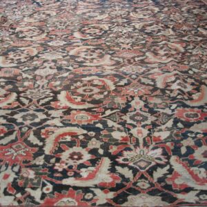 Antique Persian Sultanabad Carpet 22'2"×38'2" Slate & Salmon, Monumental Floral, Circa 1890 - detail view 4