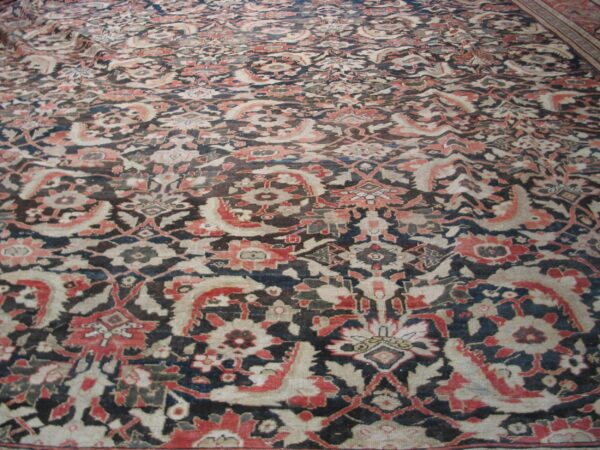 Antique persian sultanabad carpet 22'2"×38'2" slate & salmon, monumental floral, circa 1890 - detail view 4