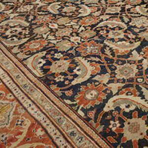Antique Persian Sultanabad Carpet 22'2"×38'2" Slate & Salmon, Monumental Floral, Circa 1890 - detail view 5