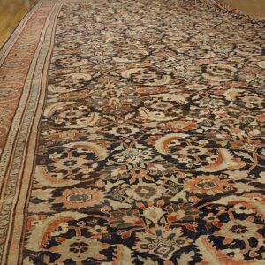 Antique Persian Sultanabad Carpet 22'2"×38'2" Slate & Salmon, Monumental Floral, Circa 1890 - detail view 6