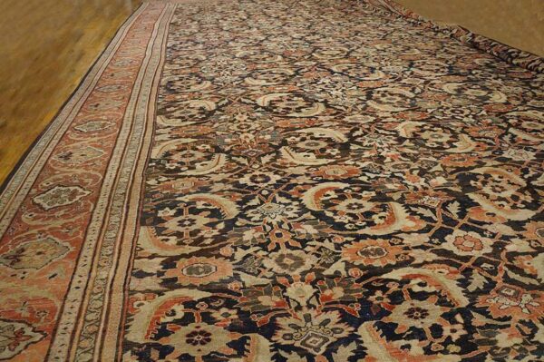 Antique persian sultanabad carpet 22'2"×38'2" slate & salmon, monumental floral, circa 1890 - detail view 6