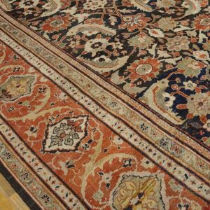 Antique Persian Sultanabad Carpet 22'2"×38'2" Slate & Salmon, Monumental Floral, Circa 1890 - detail view 8