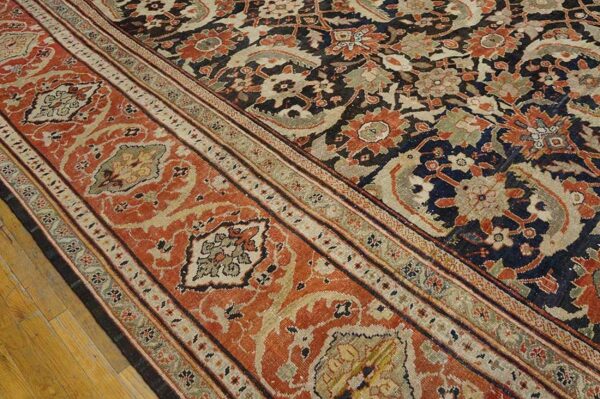 Antique persian sultanabad carpet 22'2"×38'2" slate & salmon, monumental floral, circa 1890 - detail view 8