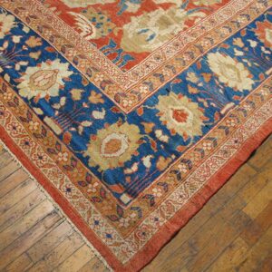 Antique Persian Sultanabad Rug 12'6"×14' Coral Red & Blue, 1880s - detail view 1