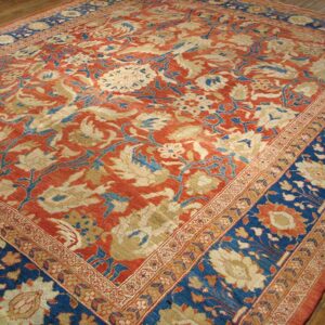Antique Persian Sultanabad Rug 12'6"×14' Coral Red & Blue, 1880s - detail view 2
