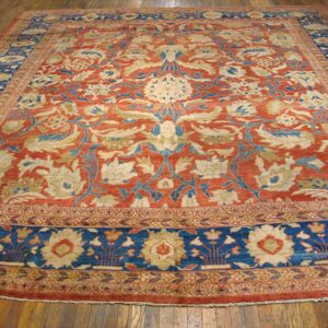 Antique Persian Sultanabad Rug 12'6"×14' Coral Red & Blue, 1880s - detail view 3