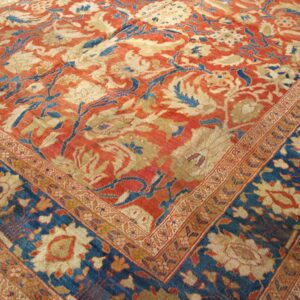 Antique Persian Sultanabad Rug 12'6"×14' Coral Red & Blue, 1880s - detail view 4
