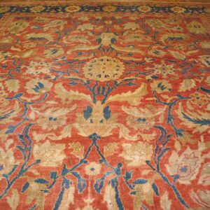 Antique Persian Sultanabad Rug 12'6"×14' Coral Red & Blue, 1880s - detail view 5