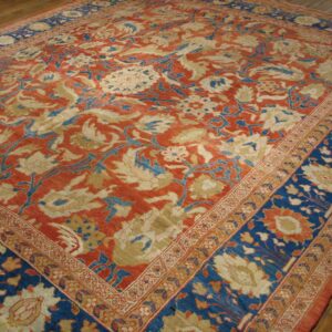 Antique Persian Sultanabad Rug 12'6"×14' Coral Red & Blue, 1880s - detail view 6
