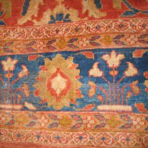 Antique Persian Sultanabad Rug 12'6"×14' Coral Red & Blue, 1880s - detail view 7