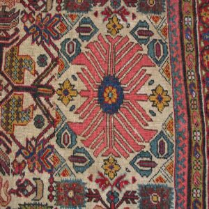 Antique Persian Sultanabad Rug 10'×13' Ivory & Blue Geometric, Circa 1900 - detail view 1