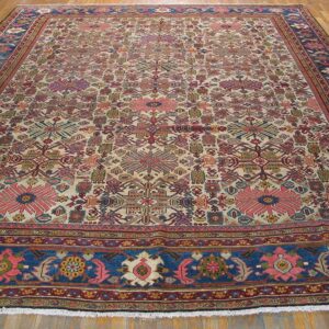Antique Persian Sultanabad Rug 10'×13' Ivory & Blue Geometric, Circa 1900 - detail view 2