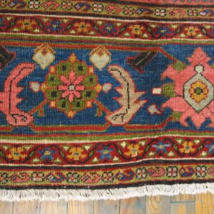 Antique Persian Sultanabad Rug 10'×13' Ivory & Blue Geometric, Circa 1900 - detail view 3