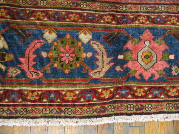 Antique persian sultanabad rug 10'×13' ivory & blue geometric, circa 1900 - detail view 3