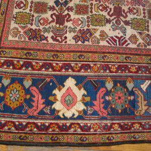 Antique Persian Sultanabad Rug 10'×13' Ivory & Blue Geometric, Circa 1900 - detail view 4