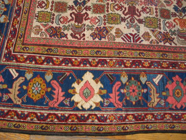Antique persian sultanabad rug 10'×13' ivory & blue geometric, circa 1900 - detail view 4