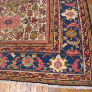 Antique Persian Sultanabad Rug 10'×13' Ivory & Blue Geometric, Circa 1900 - detail view 5