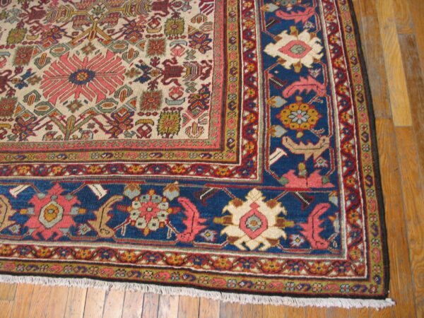 Antique persian sultanabad rug 10'×13' ivory & blue geometric, circa 1900 - detail view 5