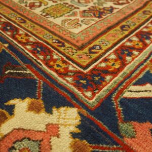 Antique Persian Sultanabad Rug 10'×13' Ivory & Blue Geometric, Circa 1900 - detail view 6