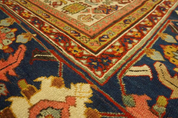 Antique persian sultanabad rug 10'×13' ivory & blue geometric, circa 1900 - detail view 6