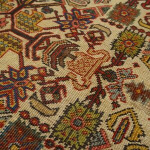 Antique Persian Sultanabad Rug 10'×13' Ivory & Blue Geometric, Circa 1900 - detail view 7