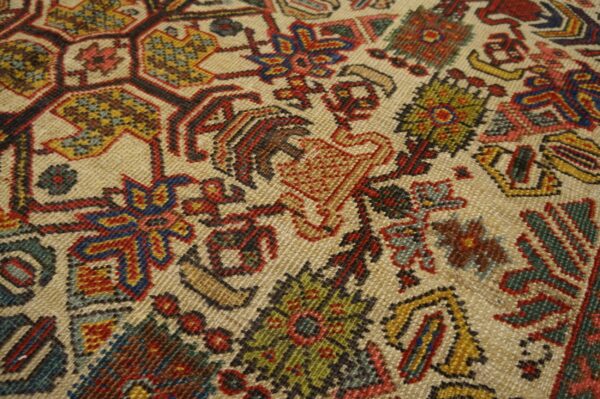Antique persian sultanabad rug 10'×13' ivory & blue geometric, circa 1900 - detail view 7