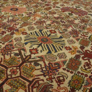 Antique Persian Sultanabad Rug 10'×13' Ivory & Blue Geometric, Circa 1900 - detail view 8