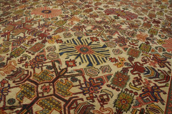 Antique persian sultanabad rug 10'×13' ivory & blue geometric, circa 1900 - detail view 8
