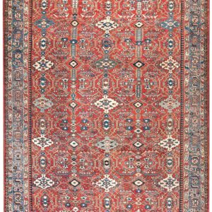 Antique Persian Sultanabad Rug 12'6"×16'10" Red Geometric, Circa 1890