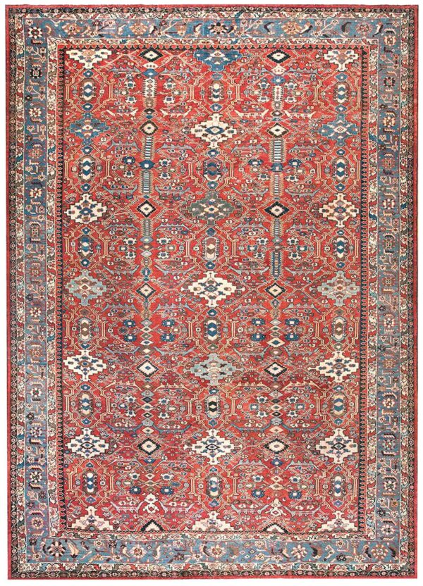 Antique persian sultanabad rug 12'6"×16'10" red geometric, circa 1890
