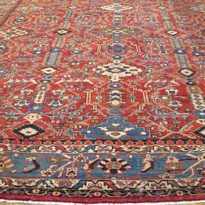 Antique Persian Sultanabad Rug 12'6"×16'10" Red Geometric, Circa 1890 - detail view 1