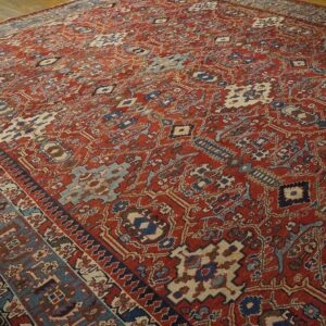 Antique Persian Sultanabad Rug 12'6"×16'10" Red Geometric, Circa 1890 - detail view 2