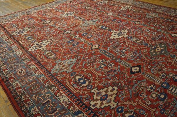 Antique persian sultanabad rug 12'6"×16'10" red geometric, circa 1890 - detail view 2