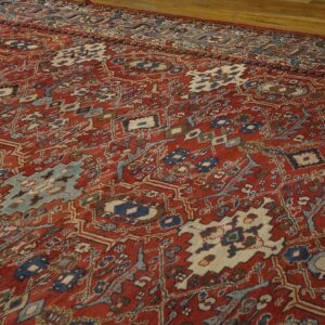 Antique Persian Sultanabad Rug 12'6"×16'10" Red Geometric, Circa 1890 - detail view 5