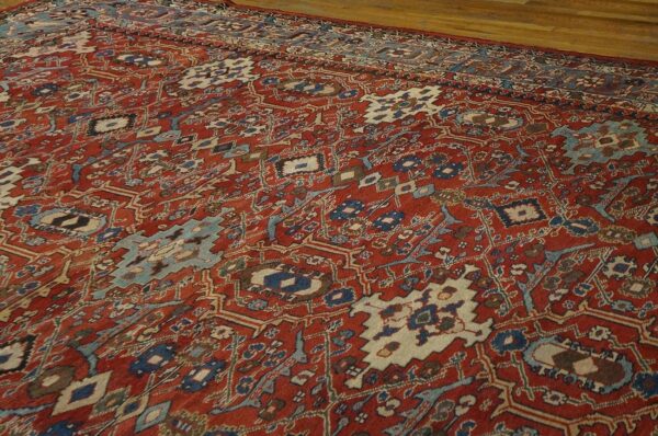 Antique persian sultanabad rug 12'6"×16'10" red geometric, circa 1890 - detail view 5