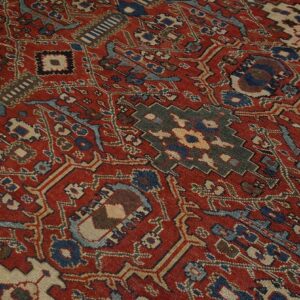 Antique Persian Sultanabad Rug 12'6"×16'10" Red Geometric, Circa 1890 - detail view 7
