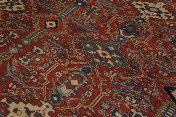 Antique persian sultanabad rug 12'6"×16'10" red geometric, circa 1890 - detail view 7
