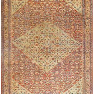 Antique Persian Sultanabad Rug 10'×13'6" Red Medallion, Circa 1890